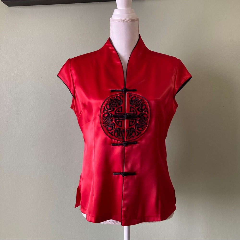 Red silky top